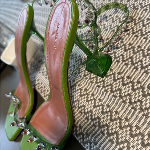 Amina Muaddi Green Crystal Embellished Heels - Picture 3 of 7